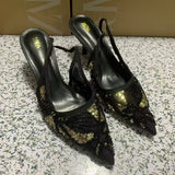 ZA Home 2025 New Women's Shoes Low Heel Temperament High Heel High-Heeled Shoes Black Gold Glide After The Stumbling Single Shoes HZ0115