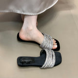 Fashion One-Word Slippers Women Summer Outside Wearing Lazy Water Drill With Low-Heeled Toe Cool Drag High Sense HZ0115