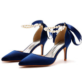 7 Cm Fine Heel Large-Size Sandals Banquet Women's Shoes Ribbon Beads High Heel Sandals And Ribbon Dress Dress HZ0115