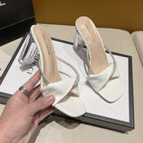 French Transparent High-Heeled Cool Drag Women Wear 2025 Summer New Sandals With Coarse And Crystal Slippers HZ0115