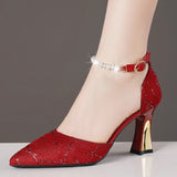 Large-Size Sharp-Headed Women's Shoes 2025 Summer New High-Heeled Fashion Beaded Professional Sandals Women HZ0115