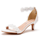 5 Cm Lace Flower Wedding Shoes Shallow Mouth With Sandals Fine Heel Size Sandals Bride Bride Bridesmaid Sandals HZ0115