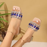 Temperament Water Drill Sexy Large-Size Cool Slippers Summer New Square Transparent Belt With A Word Slippers HZ0115