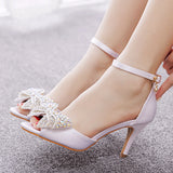 7 Cm Water Drill Bow Bow Fish Mouth High Heel Sandals Silk Satin Cloth Shallow Buckle With Large-Size Round Head High Heels HZ0115