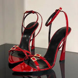 High-Heeled Sandals Women 2025 New Summer Toe Water Drill With Buckle High Heels Fine Heel Patent Leather Sexy Women's Shoes HZ0115