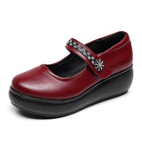 Wine Red Heel Slope Thick-Soled Waterproof Table Shallow Mouth Single Shoe Velcro Size Size Of The Elderly Pine Cake Mother Shoes HZ0115