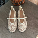 ZA Home 2025 New Shoes Women's Flat-Bottomed Mary Jane Women's Shoes New Embroidery Chinese Style Bag Head White Sandals HZ0115