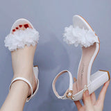 9 Cm Round Head With Thick Heel, Light Mouth With Sandals Pure White Flowers Wedding Dress Shooting High Heels Sandals HZ0115