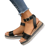 2025 Spring And Summer Women's Large Size Hemp Rope Bottoms Thick-Soled Women Sandals Lady Buckle Slope And Fish Mouth Women Sandals HZ0115
