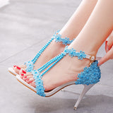 9 Cm High-Heeled Sandalbum Bridesmaid Wedding Buckle Lace Beads And Fish Mouth Roman Sandals HZ0115