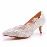 5 Cm Middle Heel Elegant Simple Lace Mesh Wedding Shoes Tip High Bridal Wedding Dress Shoes Spring And Autumn Single Shoes HZ0115