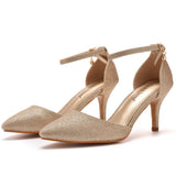 7 Cm Large-Size Sandals Fine-Heeled Sandals Gold-Slilight Pointed Sandals Women's Stage Banquet Women's Shoes HZ0115
