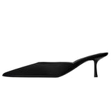 Yanglin With The Same Black Silk Satin High-Heeled Shoes Women's Sharp Head After The Empty Cool Slippers Half-Dragging Muller Shoes Small Single Shoes HZ0115