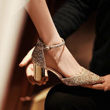 Wedding Shoes Crystal Shoes Women Wedding Shoes White Wedding Shoes Coarse Hedliers Buckle High Heels HZ0115