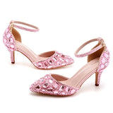 7 Cm Large-Size Sandals Fine Heel Head Water Drill High Heel Sandals Gold Water Drill High Heels Wedding Shoes HZ0115