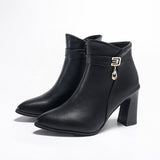 Fashion Short Boots High And Women's Boots Autumn Winter Rough And Fashion Water Drill Pendant Middle-Naught Mother Leather Boots Large Size Boots HZ0115