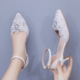 5 Cm Large-Size Sandals Fine-Heeled White Lace Water Diamond Wedding Shoes In The Pearl Bridal Dress Shoes HZ0115