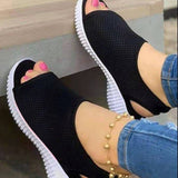 2025 Summer New Thick-Soled Net Surface Knitted Fish Mouth Women's Sandals Large-Size One-Legged Pedal Women's Shoes HZ0115