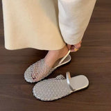 Fry Street High-Value Net Woven Bun Head Drag Summer New Simple Word With Round Head Flat Cool Slippers HZ0115