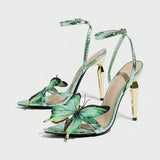 Women's Three-Dimensional Butterfly Decorative Fine High Heel Sandals Green High Heels HZ0115