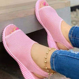 2025 Summer New Thick-Soled Net Surface Knitted Fish Mouth Women's Sandals Large-Size One-Legged Pedal Women's Shoes HZ0115