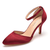 7 Cm Medium Heel Sandals Fine Heel Tip Buckle Sandals Emulation Silk Wedding Banquet Dress Shoe Tips Sandals Woman HZ0115