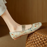 New Chinese Style Women's Shoes Embroidery Shoes Embroidery Square Shallow Flat Bottom Mary Jane Single Shoes HZ0115