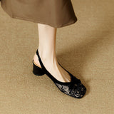 French Retro Bow Embroidered Sandals Women's Summer Fragrant Wind Coarse Black Mesh In The Back Empty Single Shoes HZ0115