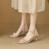 High-End Fine-Heeled Sandals Women 2025 Summer New Fashion Water Drill Buckle With Women's Roman Sandals HZ0115