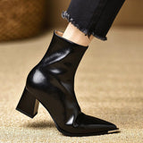Maillard Retro Fashion Metal Sharp Head And Fashion Boots Autumn And Winter New Plus Velvet Temperament Short Boots HZ0115