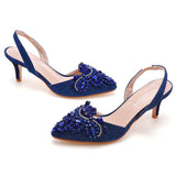 6 Cm Light-Mouthed Pointed Sandals Discolored Cloth Thin Heel Large Banquet Sandals Women 42 Yards 43 Yards High Heel Sandals HZ0115