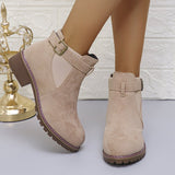 Large-Size Women's Boots 2025 Autumn And Winter New Martin Boots Low-Heeled Square Belt Buckle Short Cylinder Tight Velvet Surface HZ0115