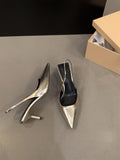 Silver High Heels Tips Temperament Sandals Fairy Shoes 2025 New Spring And Summer French Back Empty Single Shoes HZ0115