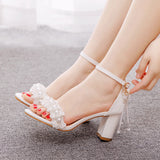 7 Cm Square With Thick Heel Shallow Mouth With Sandals Beaded Essee Flowers Wedding Dress Shooting High Heels Sandals HZ0115
