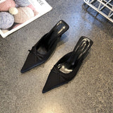 Fairy Sweet Bow High Heels 2025 Spring And Summer New Sexy Sharp Head Shallow Thin And Half Slippers HZ0115