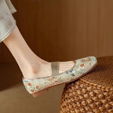 New Chinese Style Women's Shoes Embroidery Shoes Embroidery Square Shallow Flat Bottom Mary Jane Single Shoes HZ0115