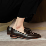 2025 New Round Head Escrened Black Soft Bean Shoes Coarse Heel Low Heel Single Shoes Women's Casual Lefang Shoes Ladies Shoes HZ0115