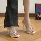 High-Heeled Women Wear 2025 Summer New French Thick Heel Water Drill Transparent Crystal Sandals Women Slippers Women Shoes HZ0115