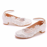Large-Size 3 Cm Square-Shaped Round-Headed Single-Shoe Wrist Strap Single Shoe Spring And Autumn Lace Wedding Shoes Women's Small White Shoes HZ0115