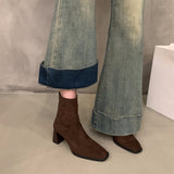 High-Heeled Korean Small Ankles Velvet Martin Boots Women's Shoes 2025 New Autumn And Winter Plus Velvet Square Head Thin Short Boots HZ0115