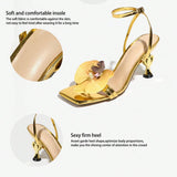 Women's Orchid Decoration Cross-Belt Square Toe Fine Sandals Women's Shoes HZ0115