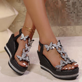 2025 Summer New Large-Size Women's Sloping Sandals Bow Set Pine Cake Water Drill Bottom Fish Mouth Sandals HZ0115