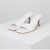 2025 Summer New Large Square Head High Heels Fashion Thin Heel Cool Drag Wearing A Word And A Half Slippers HZ0115
