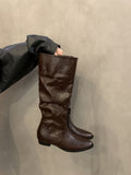 Mi-White Coarse Heel Tip-Tap Pile Boots Long Boots Women's Shoes 2025 New Spring And Autumn Winter Mid-Skinny Knight Boots HZ0115
