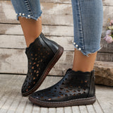 Spring And Summer 2025 New Round Head Hollow Shoes Women Fashion Zipper Retro National Style In The Middle Of The Cool Boots HZ0115