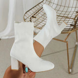 Spring Boots 2025 New Autumn/Winter Sharp Head Weaving Big Size Women's Boots Coarse High Heel Middle-T-Big-Hee Thin-Skinned Socks Boots HZ0115