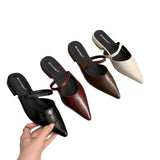Women's Top Half Slippers Women Summer Wear Pointed Soft Leather Evening Shoes Gentle Fairy Wind Flat Bottom Of The Mole HZ0115
