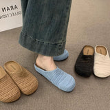 French Niche Hand-Woven Hollow Breathable Bag Half Slippers Women Wear Roman Wind Thick Bottom Muller Shoes HZ0115