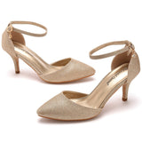 7 Cm Large-Size Sandals Fine-Heeled Sandals Gold-Slilight Pointed Sandals Women's Stage Banquet Women's Shoes HZ0115