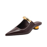 Simple Pointy Muller Slippers Women French Coarse Heel Half-Slipper Metal Bag Head Cold Drag Half-Tow HZ0115